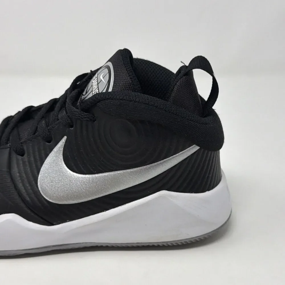 Nike Team Hustle D9 Youth Sneakers Black Silver Basketball Shoes Size 4Y